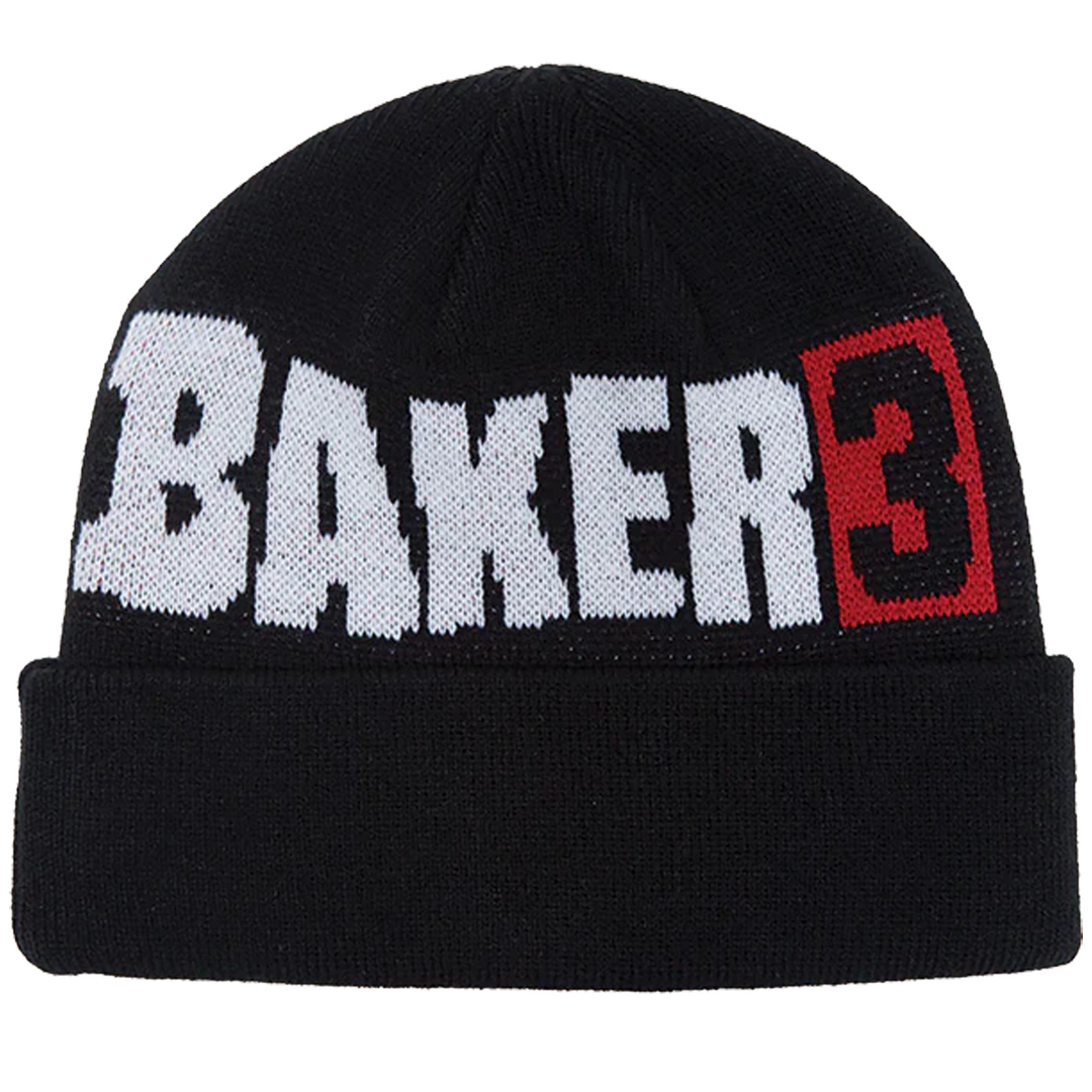 Black beanie with 'BAKER 3' text in white and red on a white background