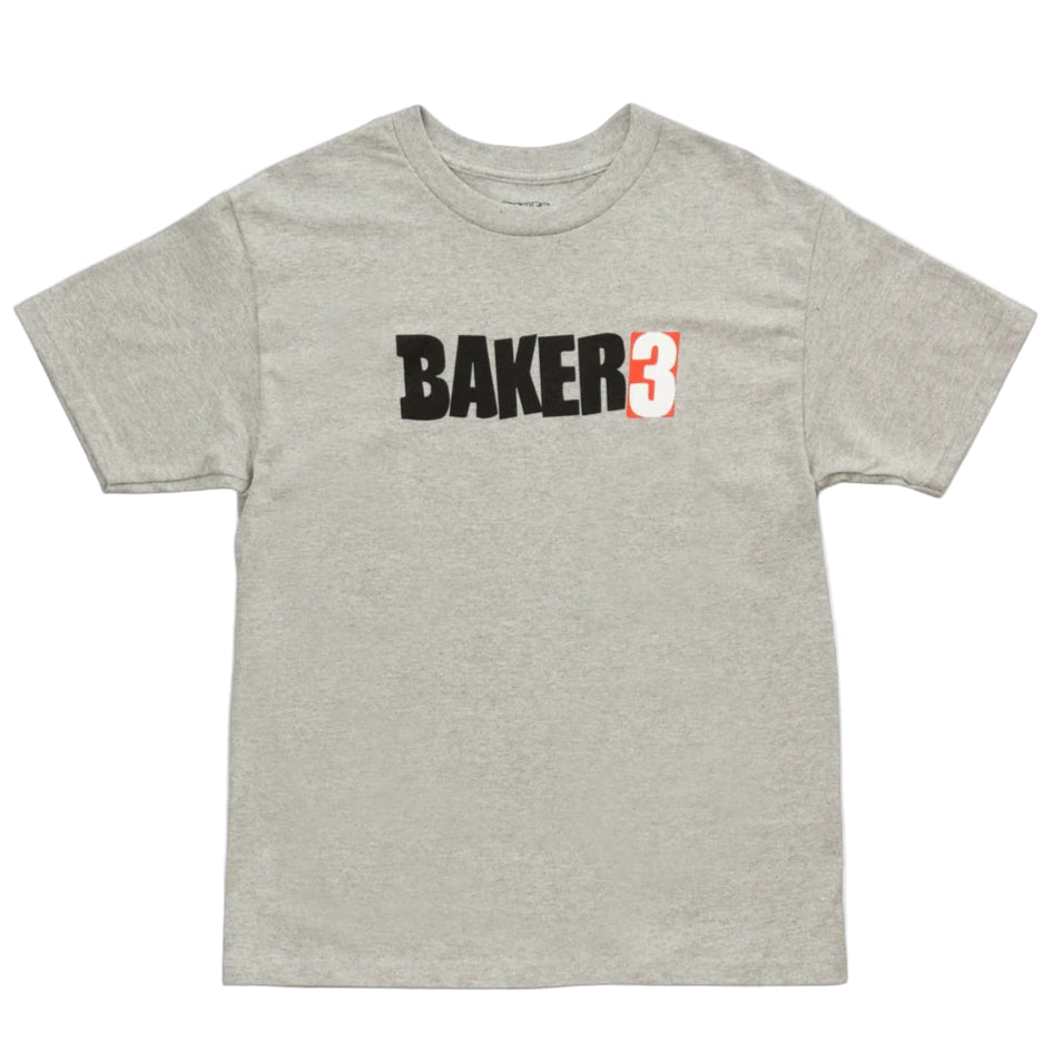Gray t-shirt with 'BAKER 3' logo on a white background