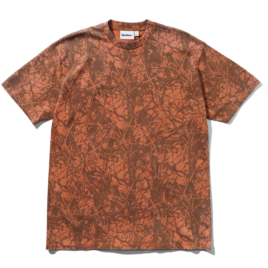 Brown patterned t-shirt on a white background