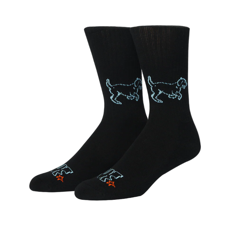 Black socks with dog illustrations
