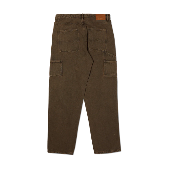 Brown pants shown from the back on a white background