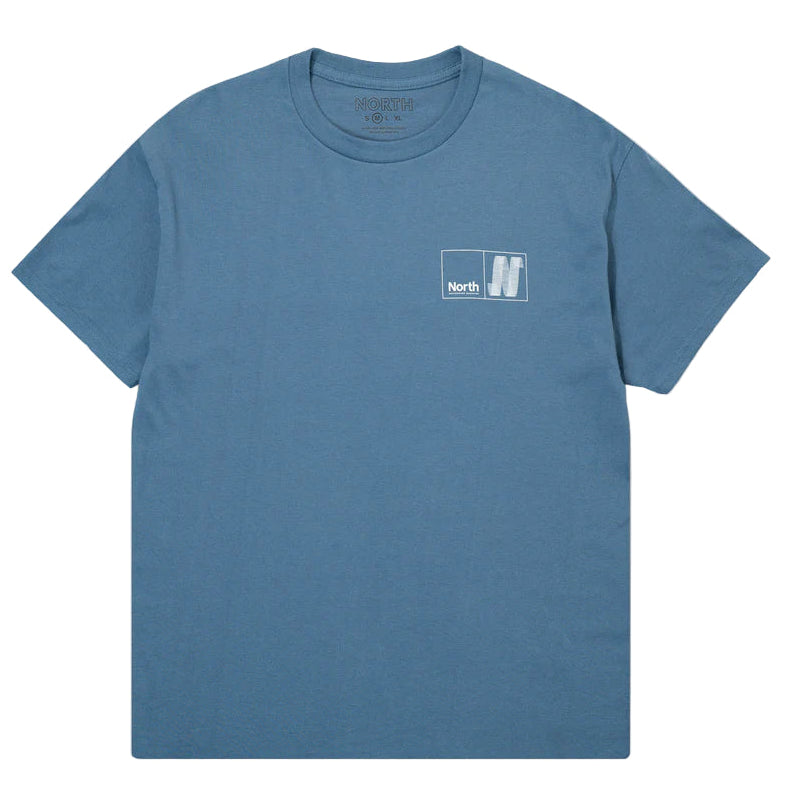 Blue t-shirt with a North logo on a white background