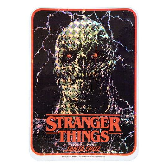 Stranger Things Santa Cruz skateboard deck with a character design on a black background