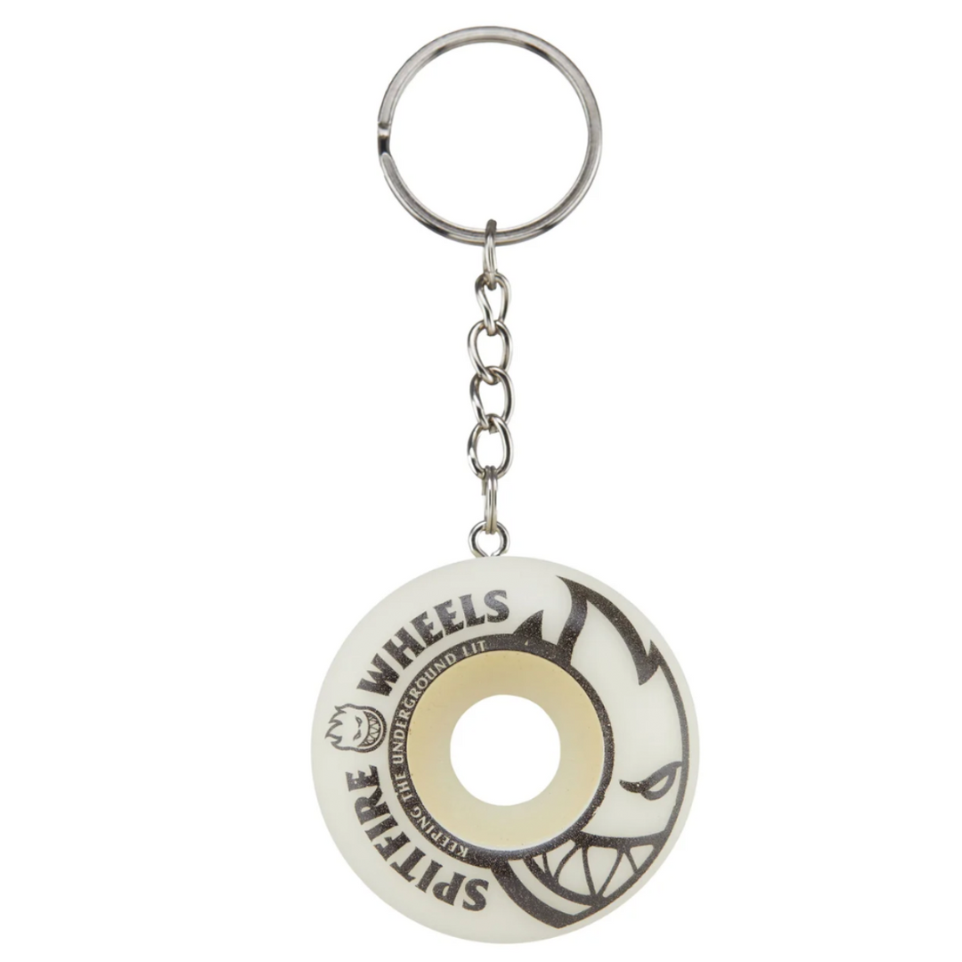 Keychain with a skateboard wheel design on a white background