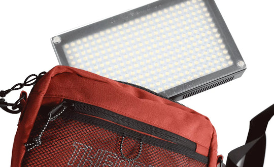 Red bag with a grid light on top