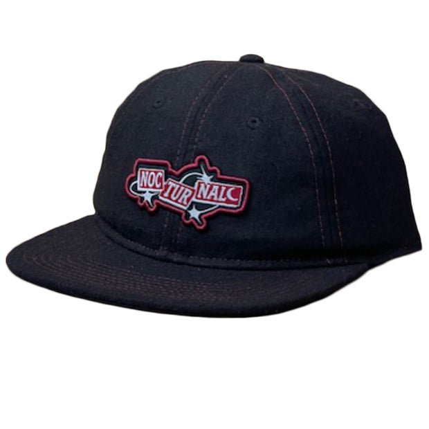 Nocturnal Divided Logo Hat (Black Wool/ Red Contrast Stitch)