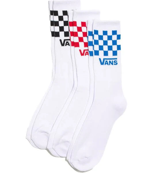Vans Classic 3 Pack Check Crew Socks (White)