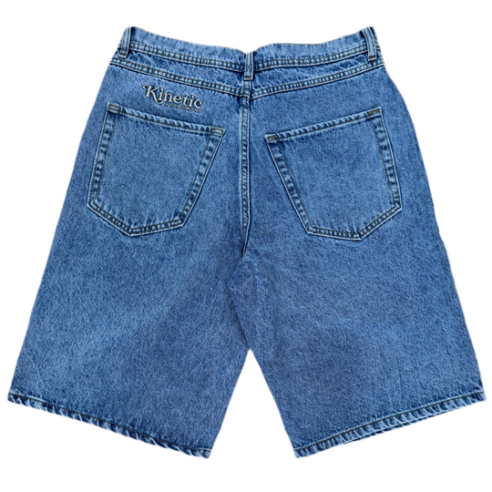 Kinetic Embroidered Baggy Denim Shorts (Blue)