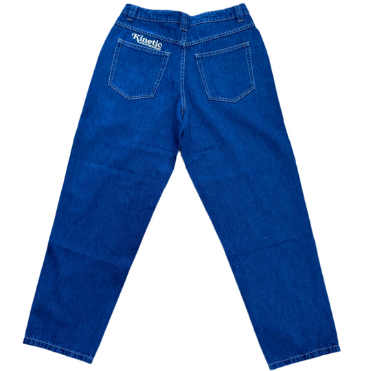 Kinetic Embroidered Baggy Denim Pants (Deep Denim Blue)