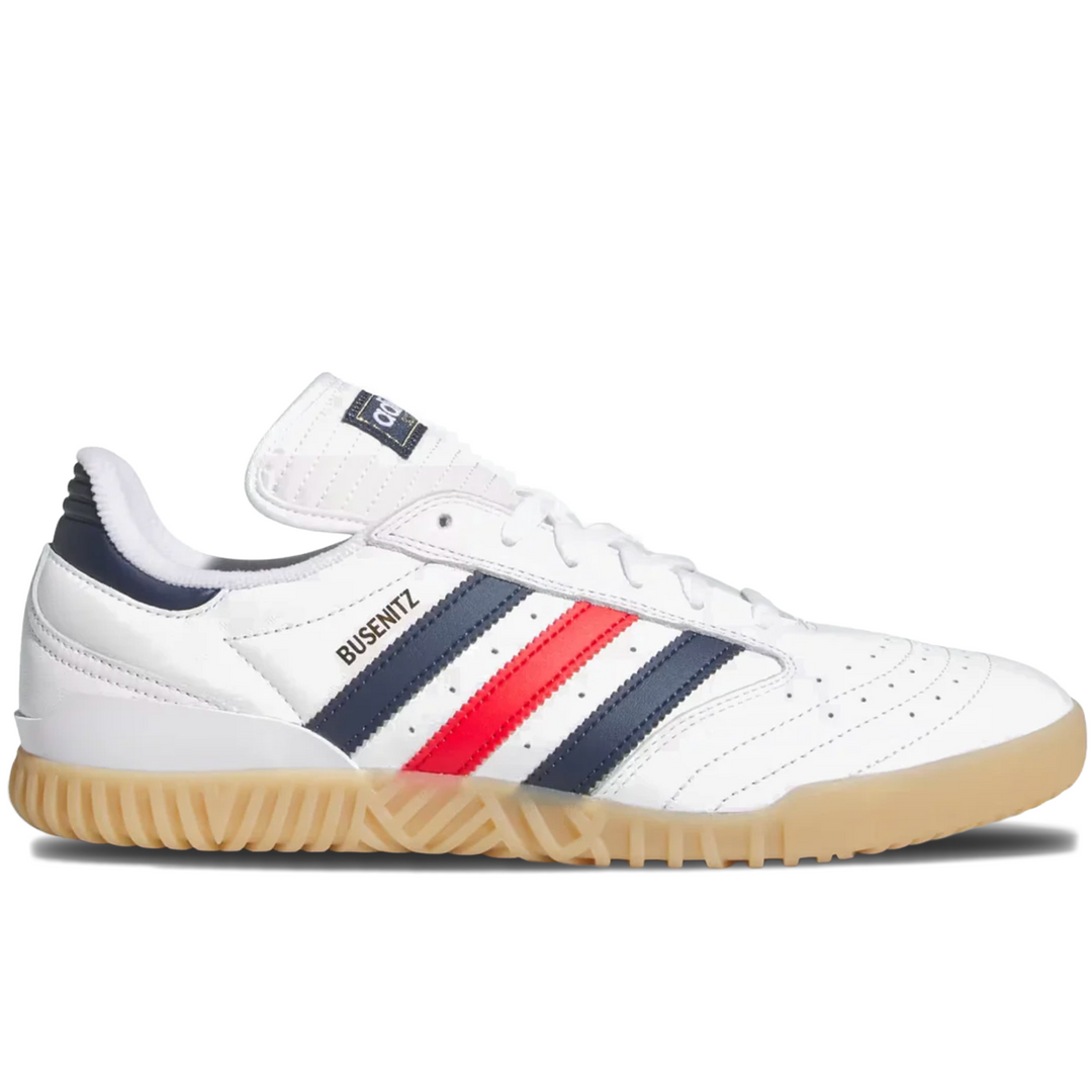 White dennis busenitz sneaker with red and blue stripes 