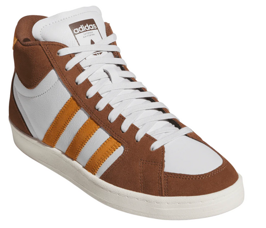Brown and white Adidas sneaker on a white background