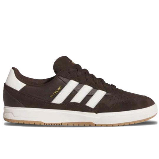 Brown Adidas sneaker with white stripes 