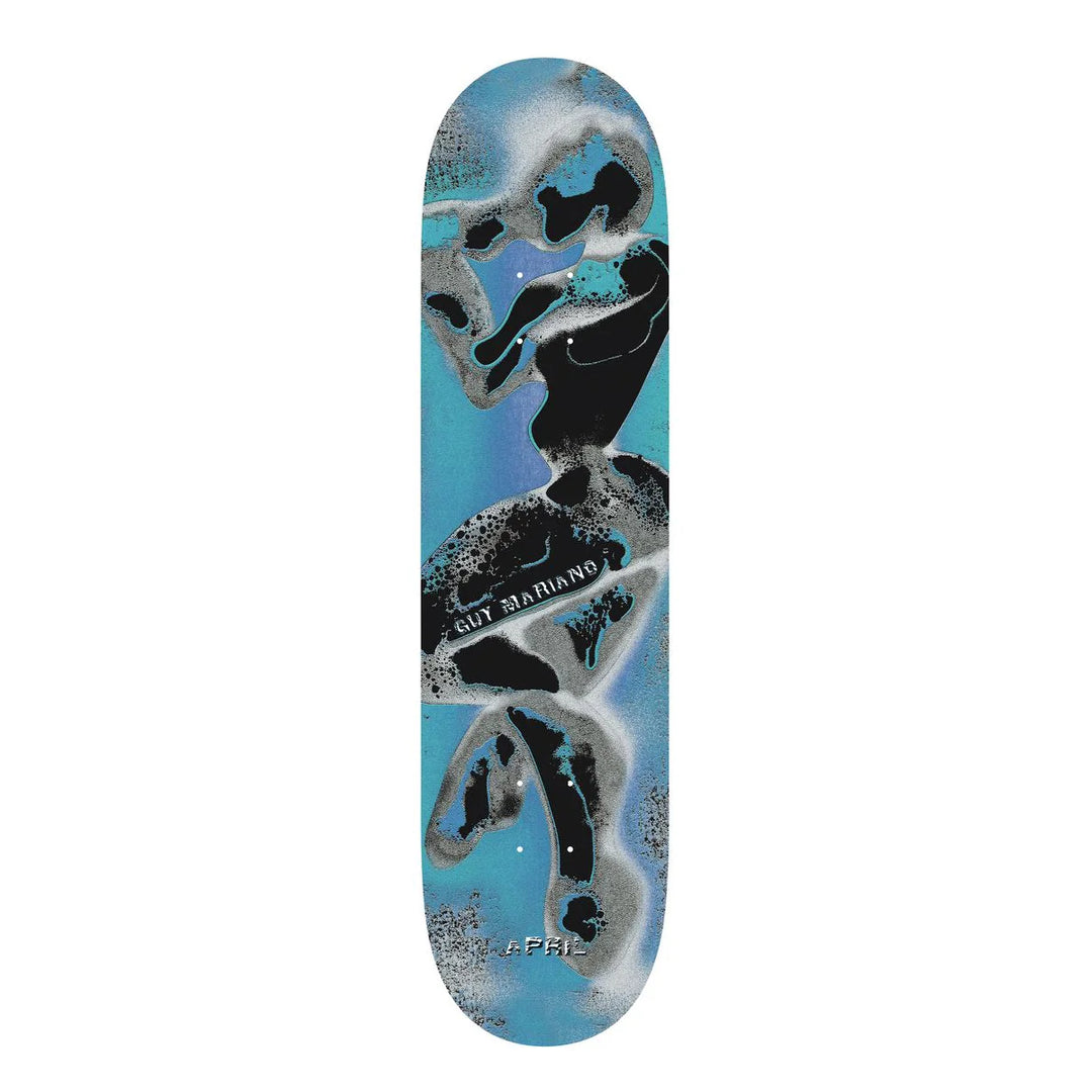 guy mariano Skateboard deck with abstract design on a blue background