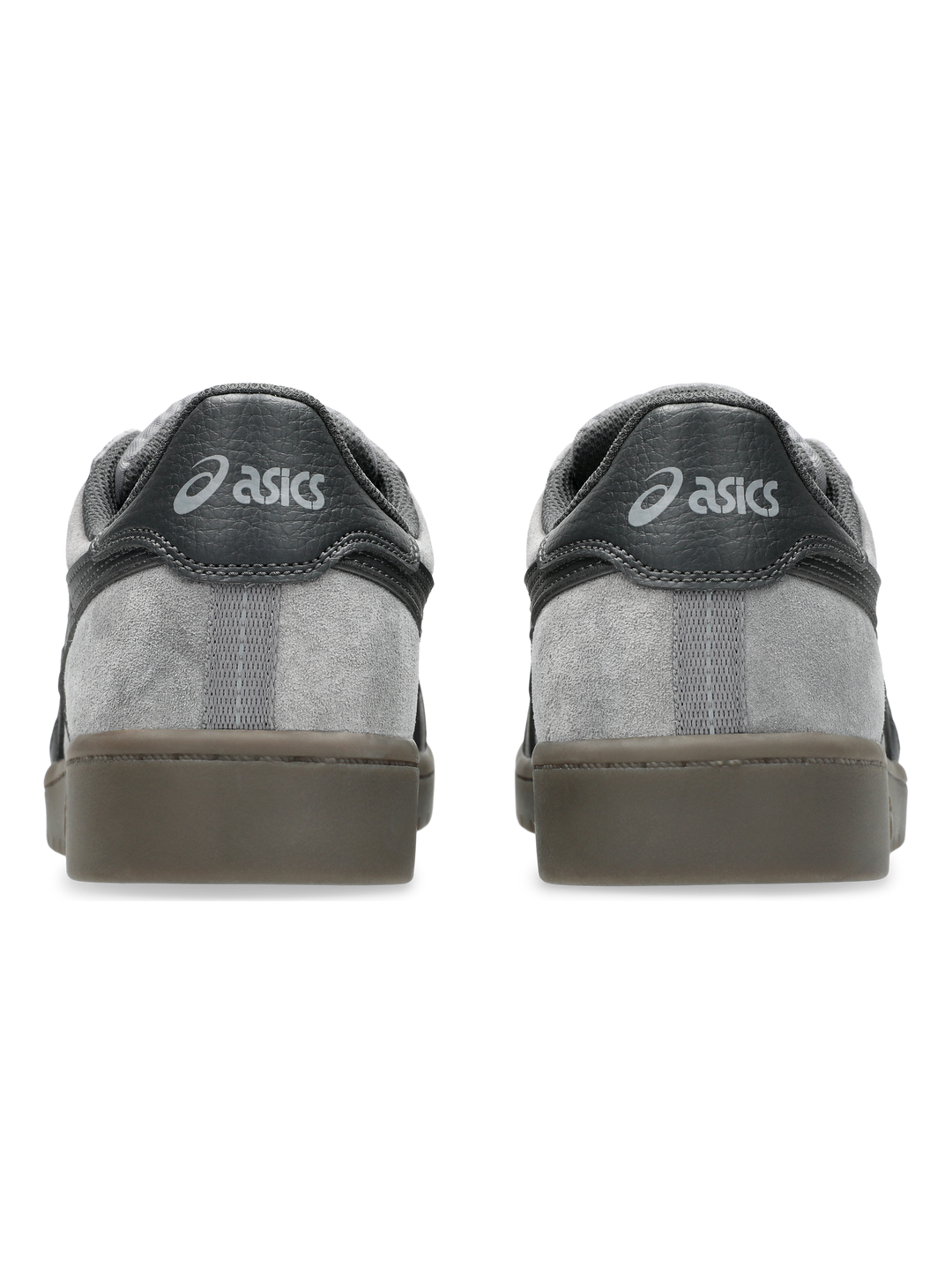Pair of Asics shoes shown from the back on a white background