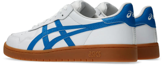 blue leather asics branding