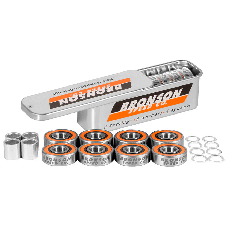 Bronson Speed Co skateboard bearing set with packaging on a white background