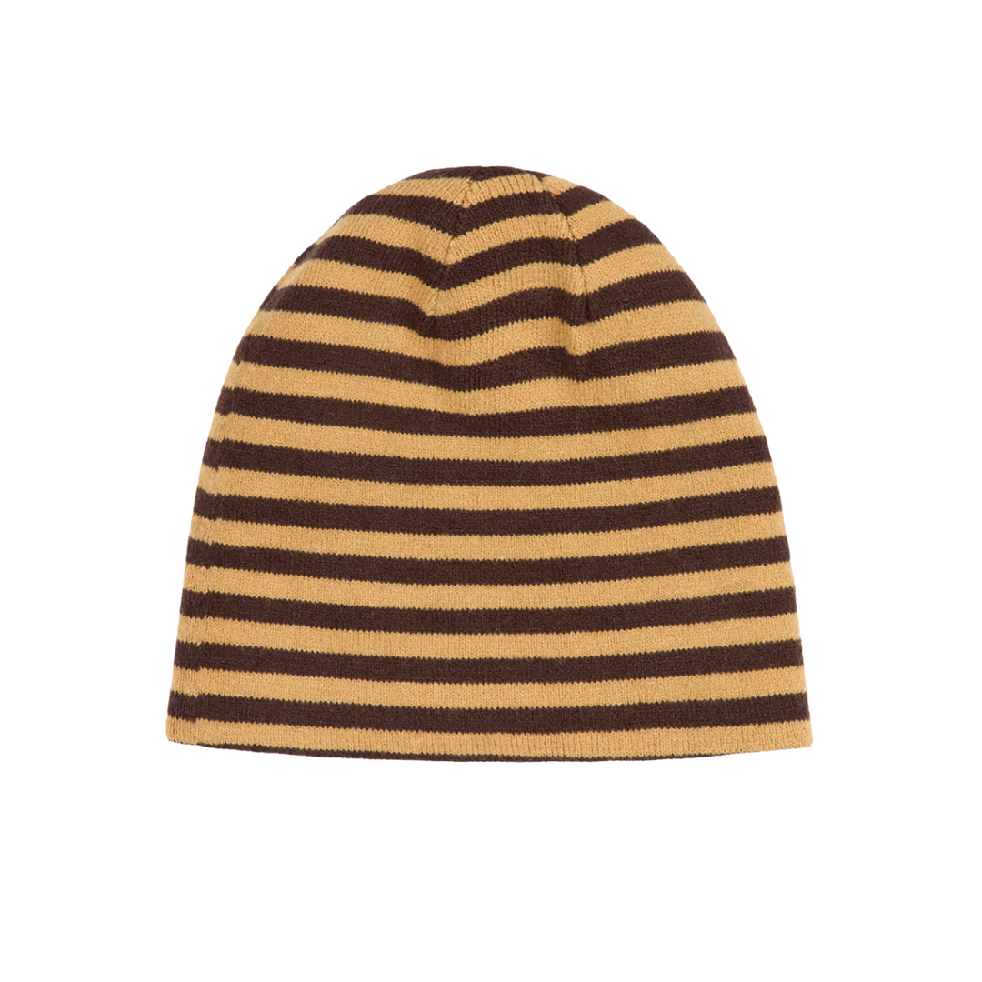 Striped beanie with brown and beige stripes 