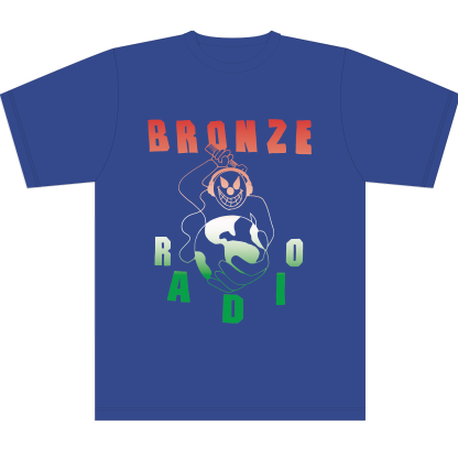 Blue t-shirt with 'Bronze Radio' graphic design 