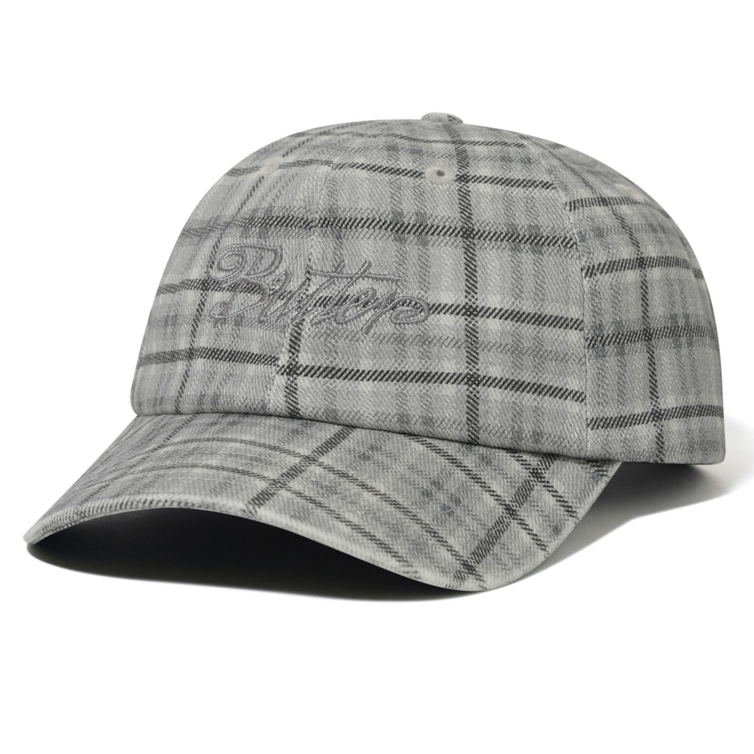 Plaid patterned cap on a white background