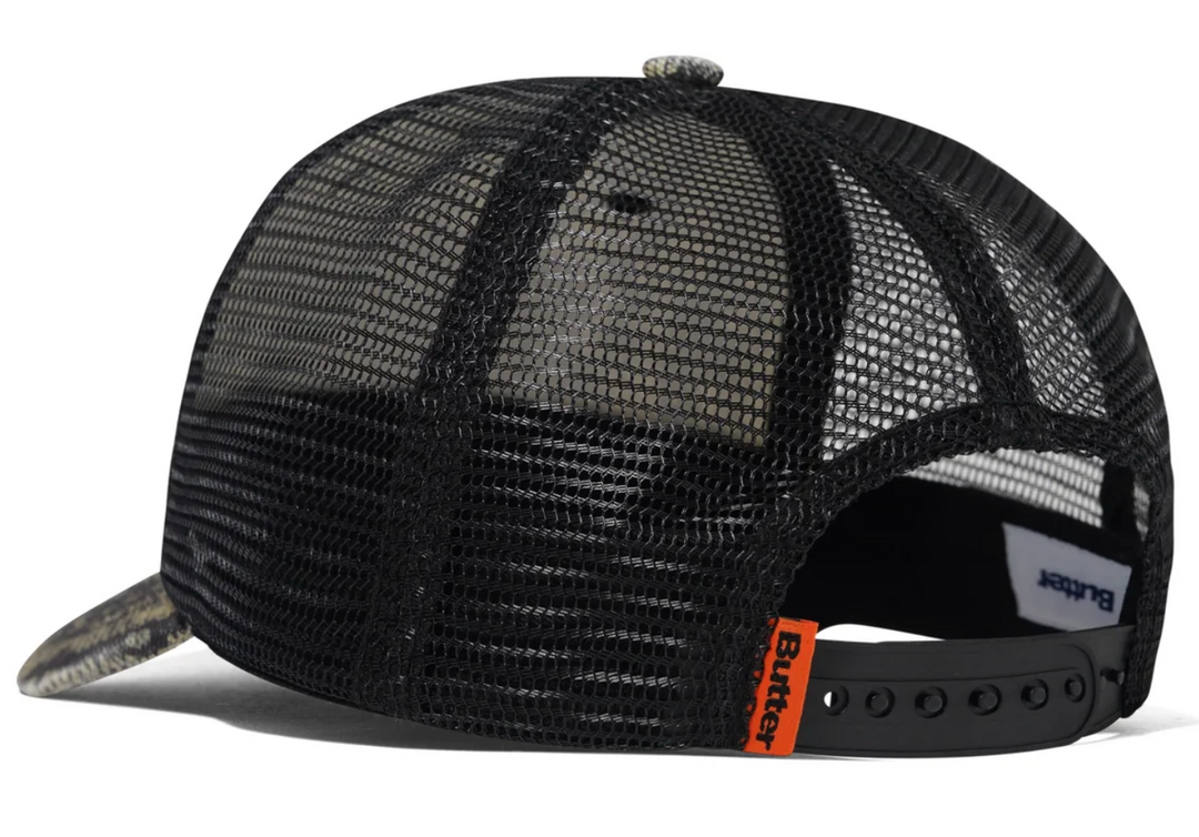 Black mesh cap with butter brand logo 