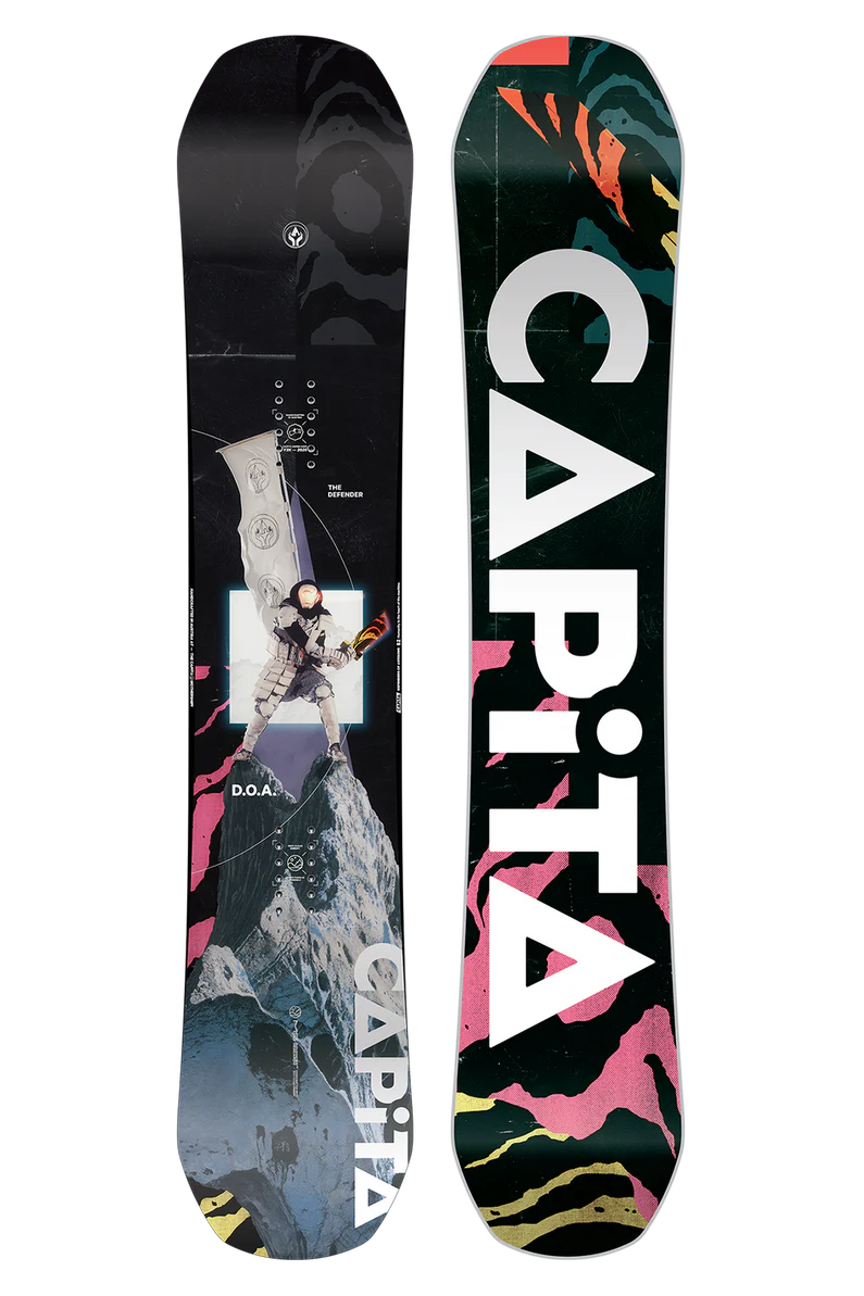 Two sides of a CAPiTA snowboard with full size render