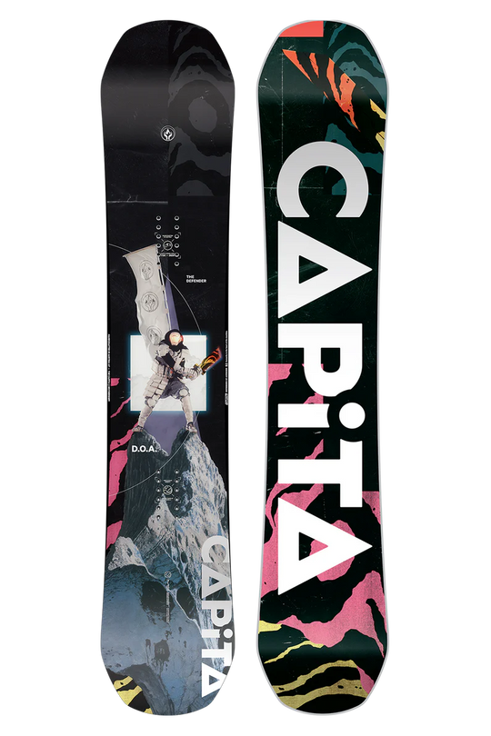Two sides of a CAPiTA snowboard with full size render