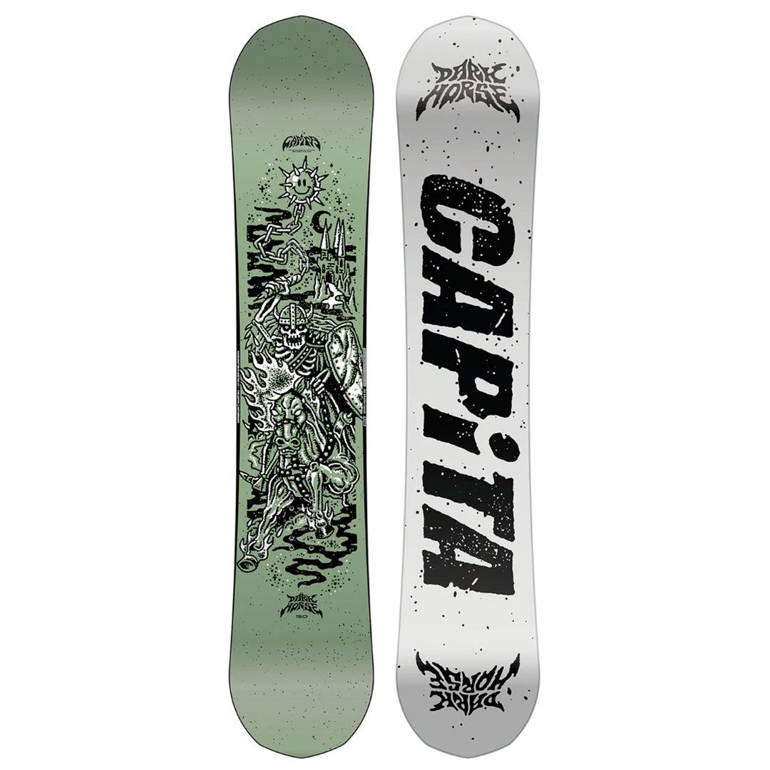 Two sides of a CAPiTA snowboard 