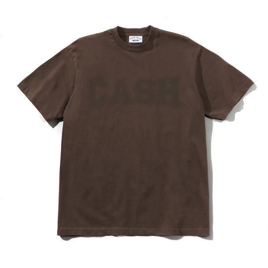 Brown t-shirt with 'CASH' text 