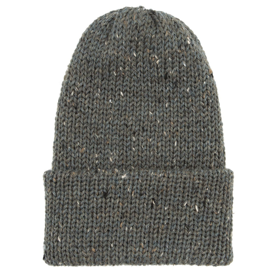 Dark gray knit beanie on a white background