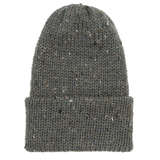 Dark gray knit beanie on a white background