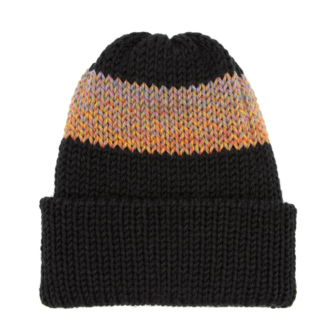 Black knit beanie with a sunset gradient color 
