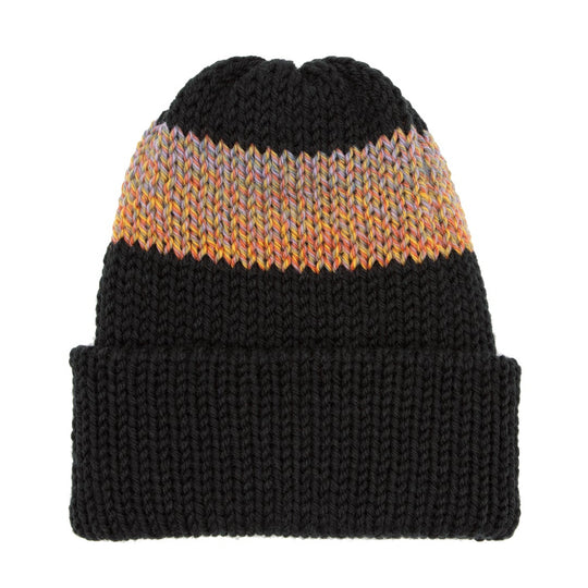 Black knit beanie with a sunset gradient color 