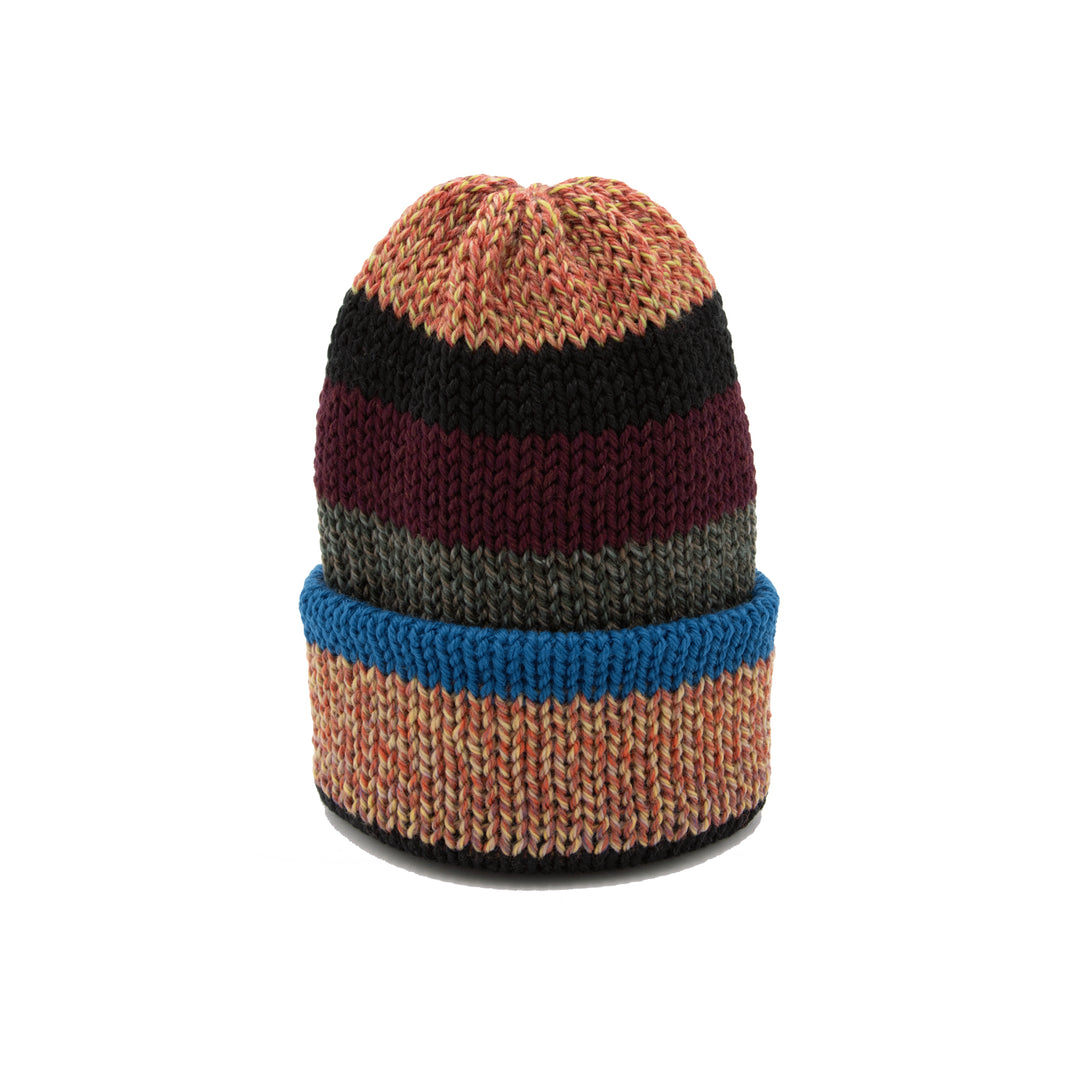 Multicolored striped knit beanie with cuff