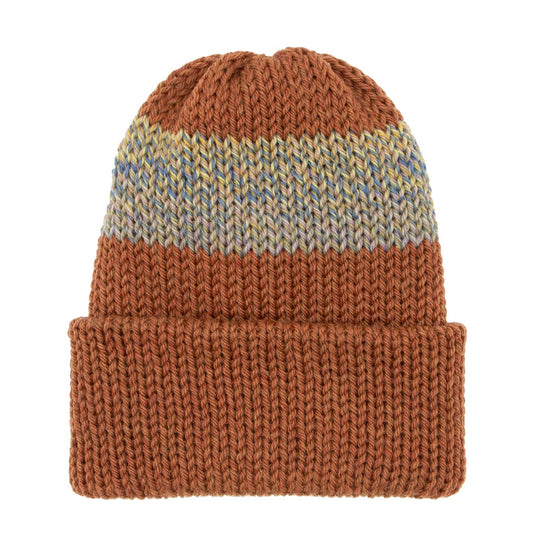 Knitted beanie orange with two-tone design 