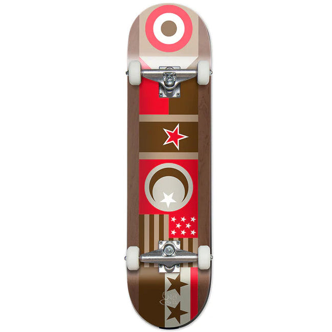 Skateboard with decorative deck featuring stars and a target design 