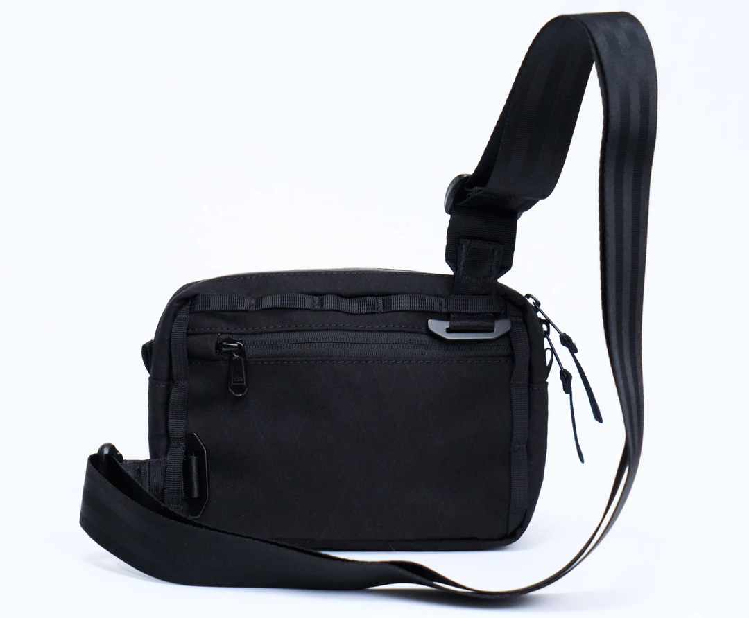 Black shoulder bag on a white background and zipper