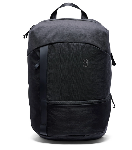 Black backpack on a white background