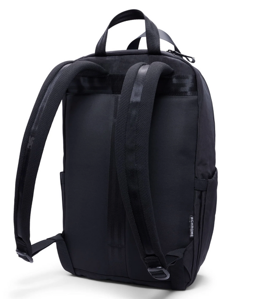 Black backpack on a white background