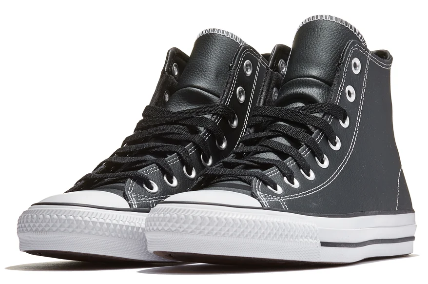 Converse black leather high on sale