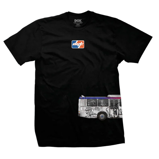 Black t-shirt with a graphic of a SEPTA bus and logos 