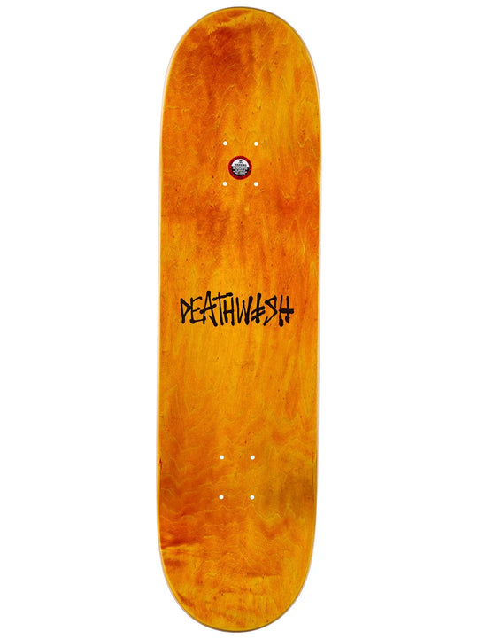 Orange skateboard deck with &