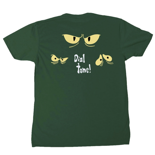 Green t-shirt with yellow and white graphic design 