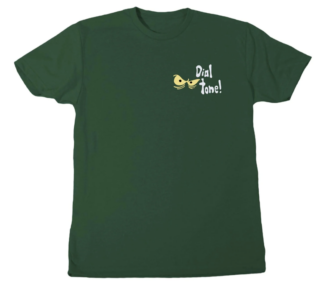 Green t-shirt with 'Dial Tone!' logo on chest
