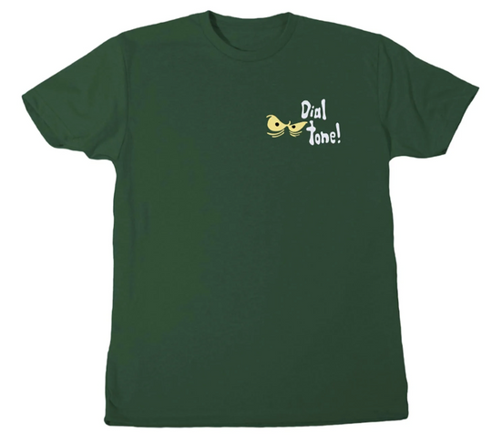 Green t-shirt with 'Dial Tone!' logo on chest