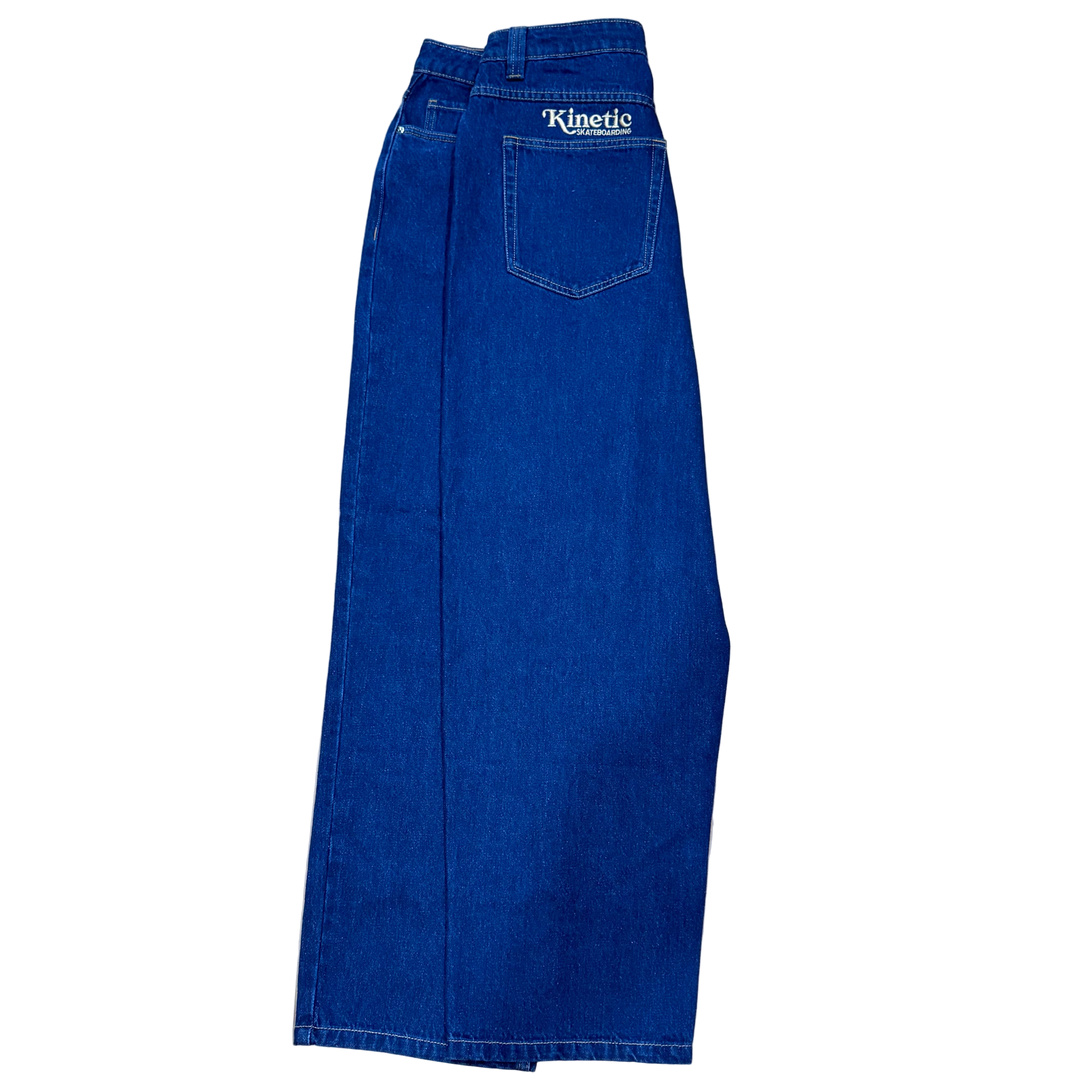 Kinetic Embroidered Baggy Denim Pants (Deep Denim Blue)