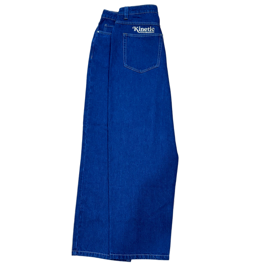 Kinetic Embroidered Baggy Denim Pants (Deep Denim Blue)