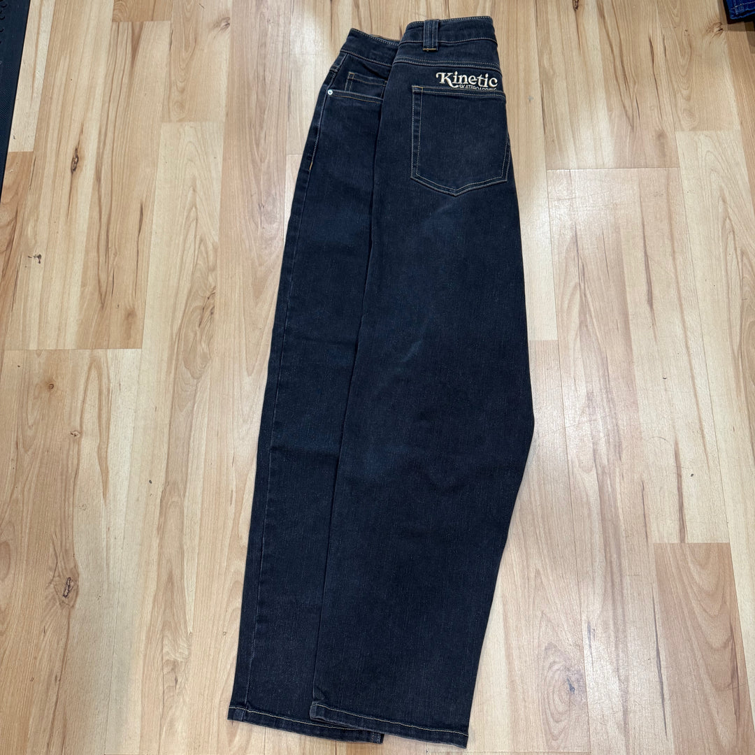 Kinetic Embroidered Baggy Denim Pants (Black/Gold Stitch)