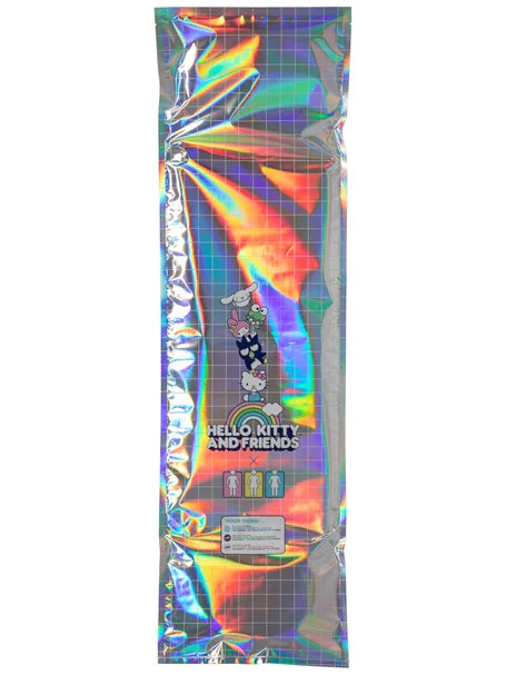 Holographic slipper bag with 'Hello Kitty and Friends' branding on a white background
