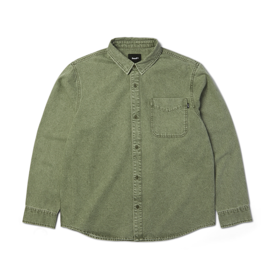 Huf Carson Overdyed Denim LS Shirt (Olive)