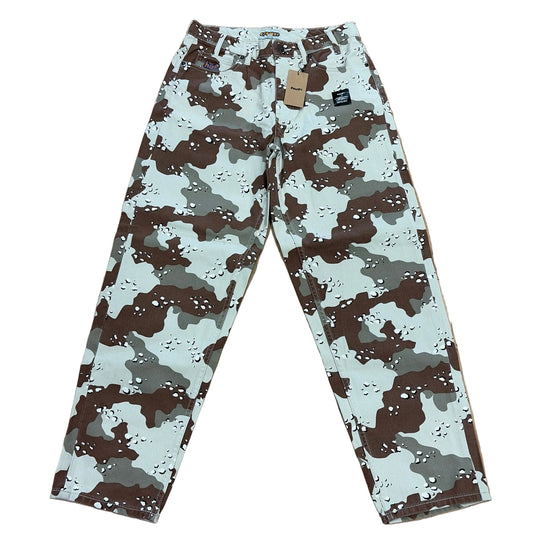 Camouflage-patterned pants on a white background